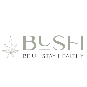 bush wellness logo with cannabis leaf on side